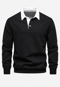 Herren-Poloshirt mit langen Ärmeln, Kontrastkragen und kurzer Knopfleiste – Cassian