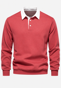 Herren-Poloshirt mit langen Ärmeln, Kontrastkragen und kurzer Knopfleiste – Cassian