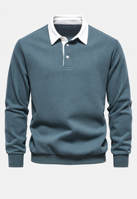 Herren-Poloshirt mit langen Ärmeln, Kontrastkragen und kurzer Knopfleiste – Cassian