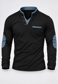 Herren-Poloshirt mit langen Ärmeln, Stehkragen und Kontrastdetails – Corvin