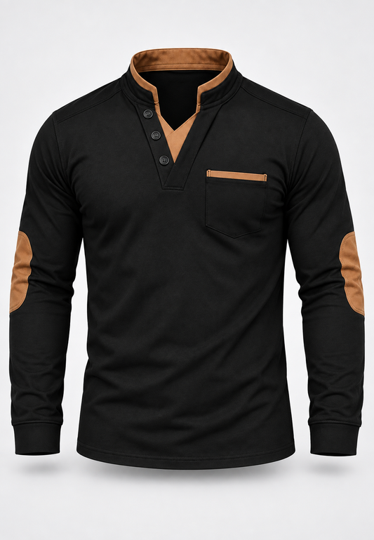 Herren-Poloshirt mit langen Ärmeln, Stehkragen und Kontrastdetails – Corvin