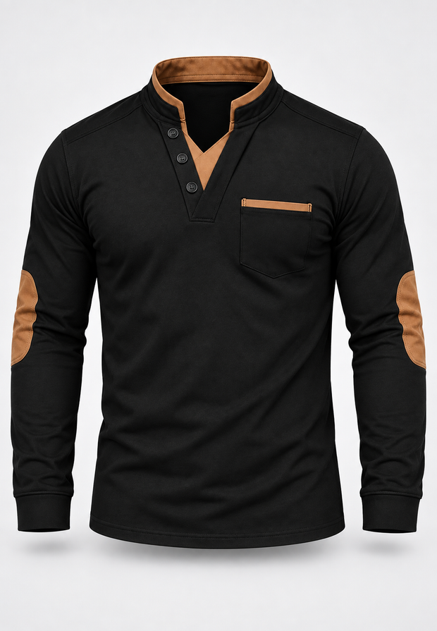 Herren-Poloshirt mit langen Ärmeln, Stehkragen und Kontrastdetails – Corvin