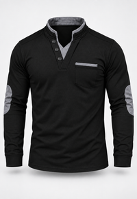 Herren-Poloshirt mit langen Ärmeln, Stehkragen und Kontrastdetails – Corvin