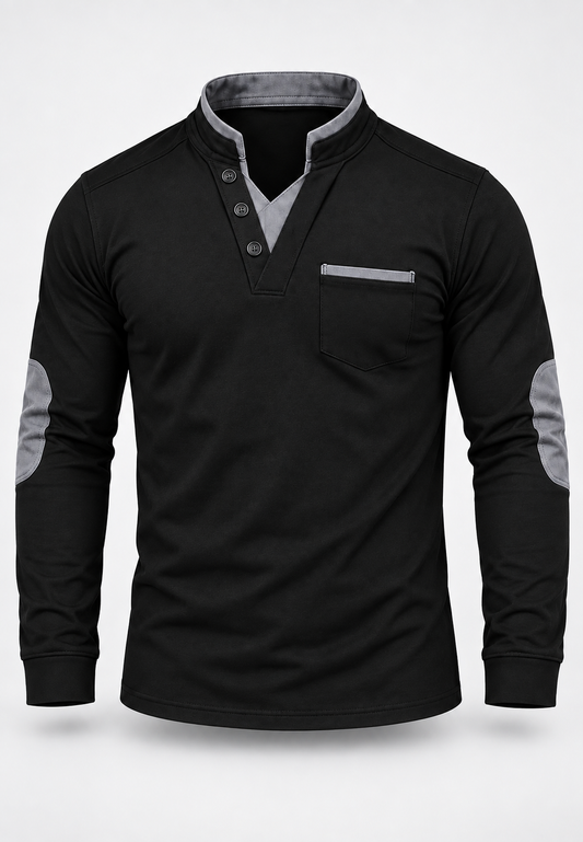 Polo homme à manches longues, col mao et détails contrastés - Corvin