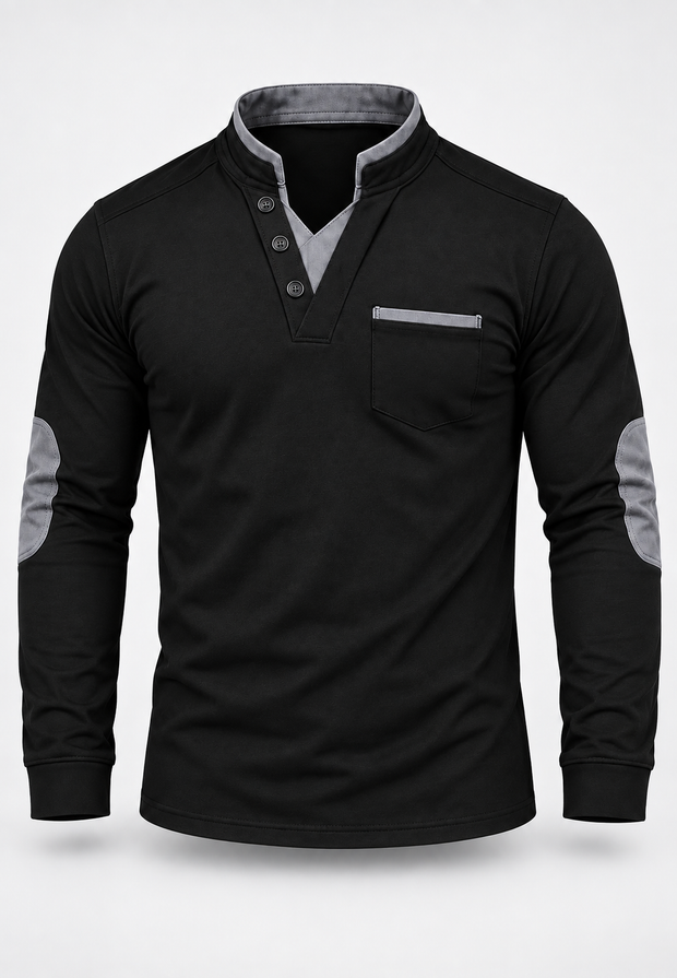 Herren-Poloshirt mit langen Ärmeln, Stehkragen und Kontrastdetails – Corvin