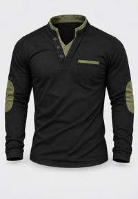 Herren-Poloshirt mit langen Ärmeln, Stehkragen und Kontrastdetails – Corvin