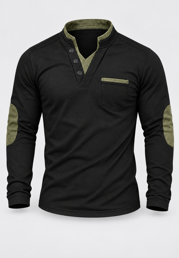 Herren-Poloshirt mit langen Ärmeln, Stehkragen und Kontrastdetails – Corvin
