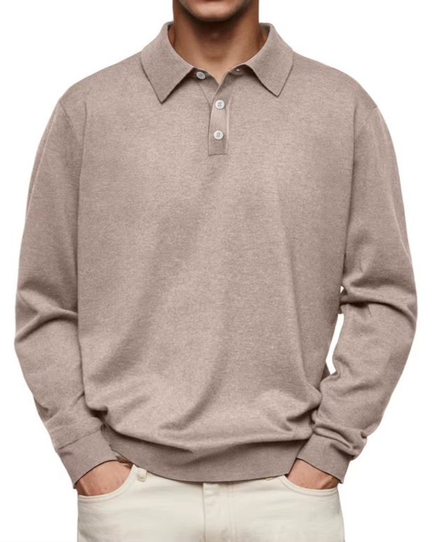 Polo homme à manches longues, maille unie, col classique - Eder