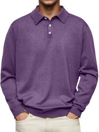 Polo homme à manches longues, maille unie, col classique - Eder