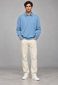 Polo homme à manches longues, maille unie, col classique - Eder