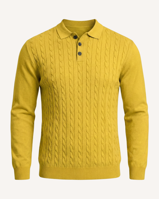 Polo hombre manga larga punto trenzado cuello clásico - Teo