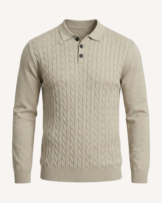 Polo hombre manga larga punto trenzado cuello clásico - Teo