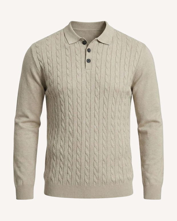 Polo hombre manga larga punto trenzado cuello clásico - Teo