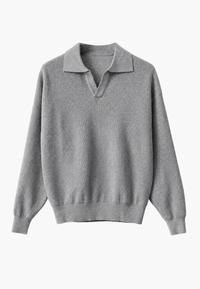 Polo homme en maille texturée, col ouvert, manches longues - Kael