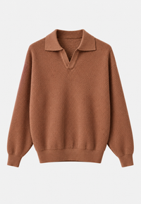 Polo homme en maille texturée, col ouvert, manches longues - Kael