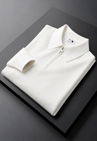 Polo homme en maille texturée, demi-fermeture éclair, manches longues - Lior