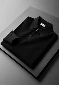Polo homme en maille texturée, demi-fermeture éclair, manches longues - Lior