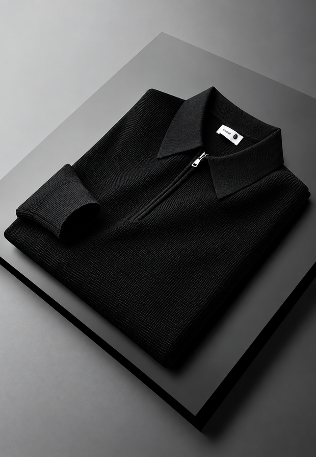 Polo homme en maille texturée, demi-fermeture éclair, manches longues - Lior