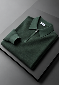 Polo homme en maille texturée, demi-fermeture éclair, manches longues - Lior