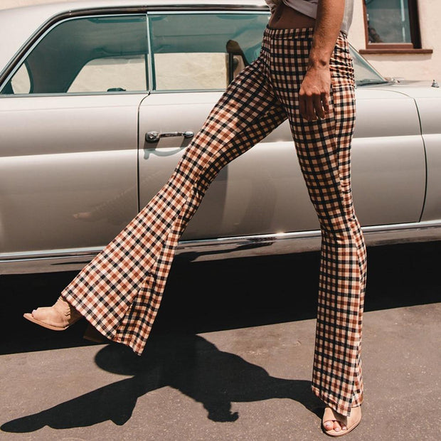 Liv - Pantalon à carreaux vintage avec fond de cloche