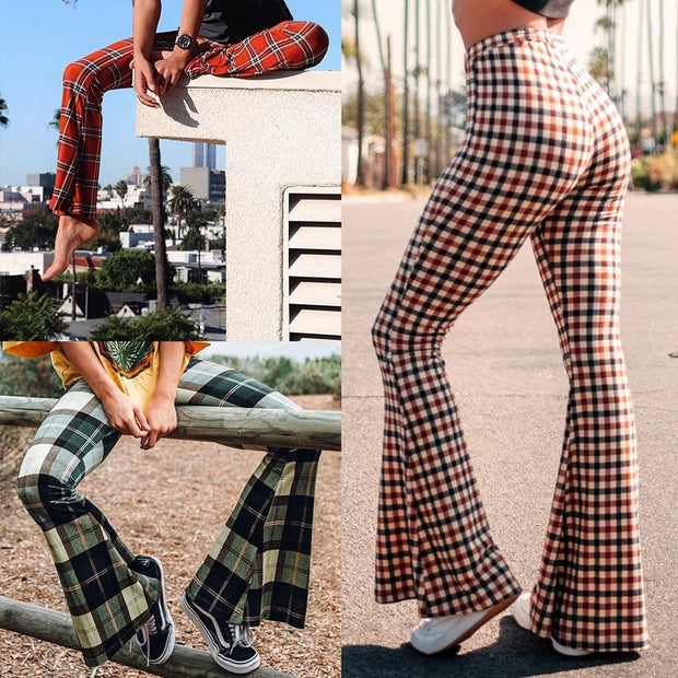 Liv - Pantalon à carreaux vintage avec fond de cloche