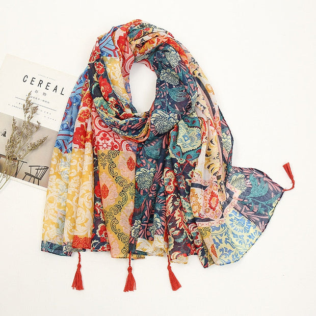 Écharpe Pashmina à pompons floraux