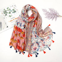 Écharpe Pashmina à pompons floraux
