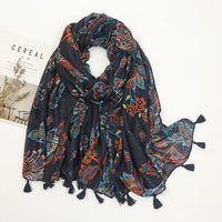 Écharpe Pashmina à pompons floraux