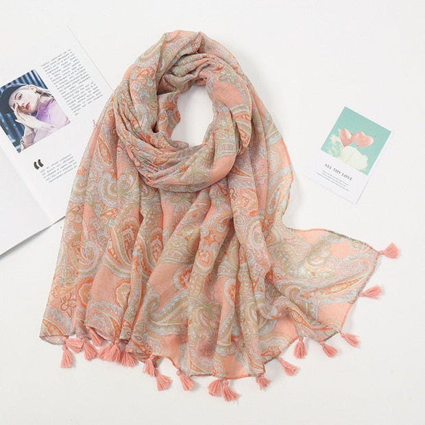 Écharpe Pashmina à pompons floraux
