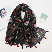 Écharpe Pashmina à pompons floraux