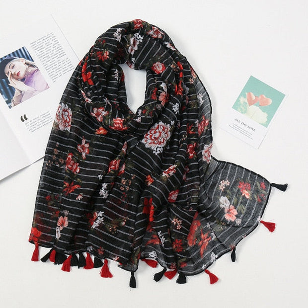 Écharpe Pashmina à pompons floraux