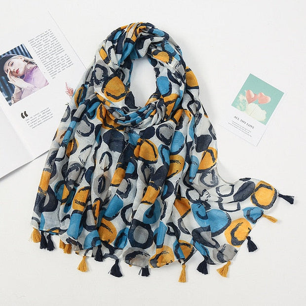 Écharpe Pashmina à pompons floraux