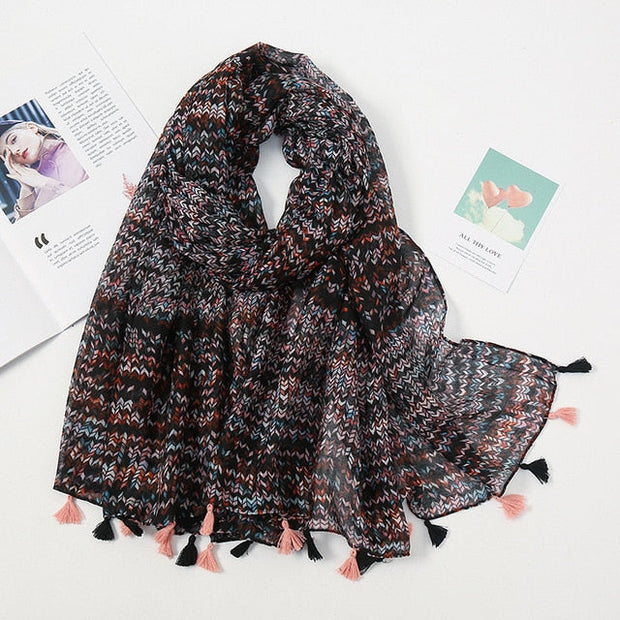 Écharpe Pashmina à pompons floraux