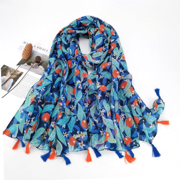 Écharpe Pashmina à pompons floraux