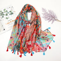 Écharpe Pashmina à pompons floraux