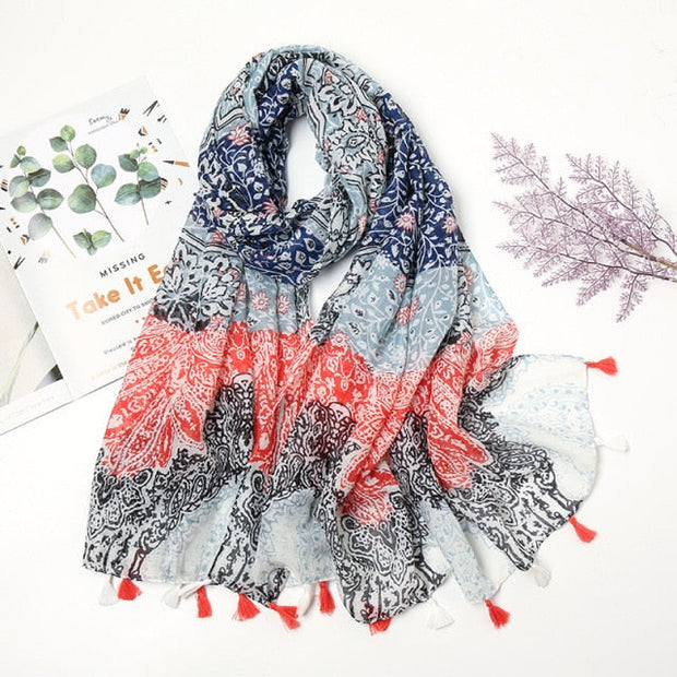 Écharpe Pashmina à pompons floraux