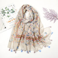 Écharpe Pashmina à pompons floraux