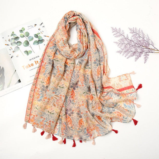 Écharpe Pashmina à pompons floraux