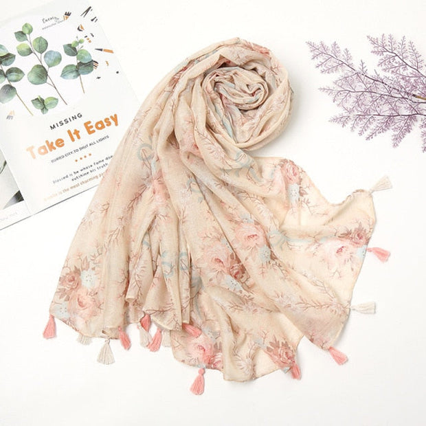Écharpe Pashmina à pompons floraux