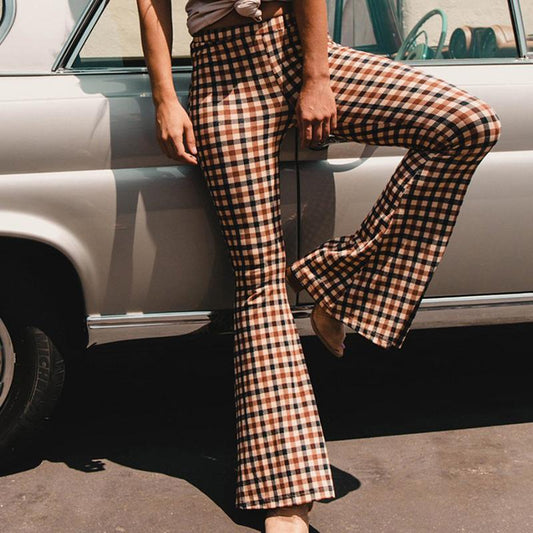 Liv - Pantalon à carreaux vintage avec fond de cloche