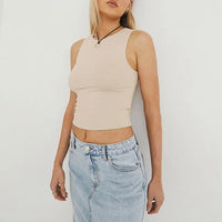 Zoe - T-shirt sans manches avec bas moulant et col rond en haut