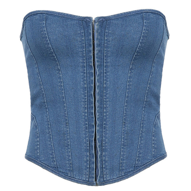 Lily - Top tube en denim à encolure en cœur