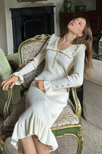Cecilia Robe en maille midi à volants et perles