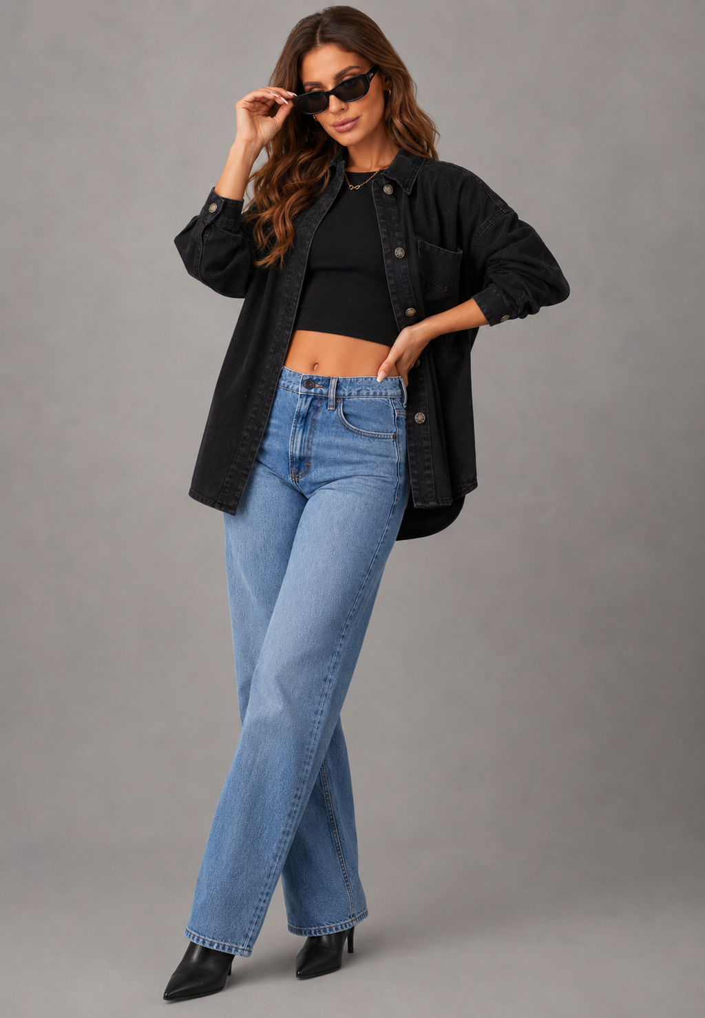 Oversize-Jeanshemd mit Vordertasche – Nadja