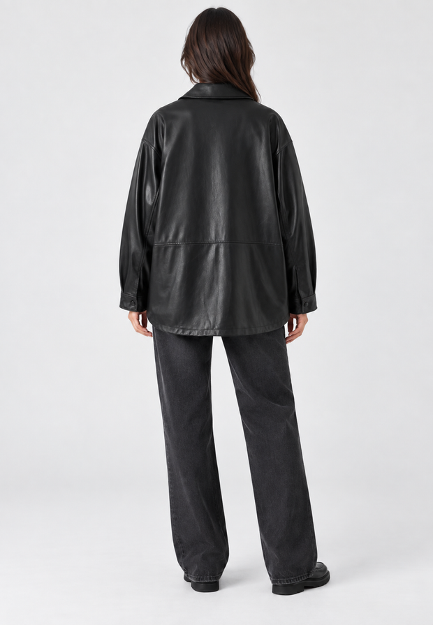Oversize-Jacke in Lederoptik mit Taschen – Thaïs