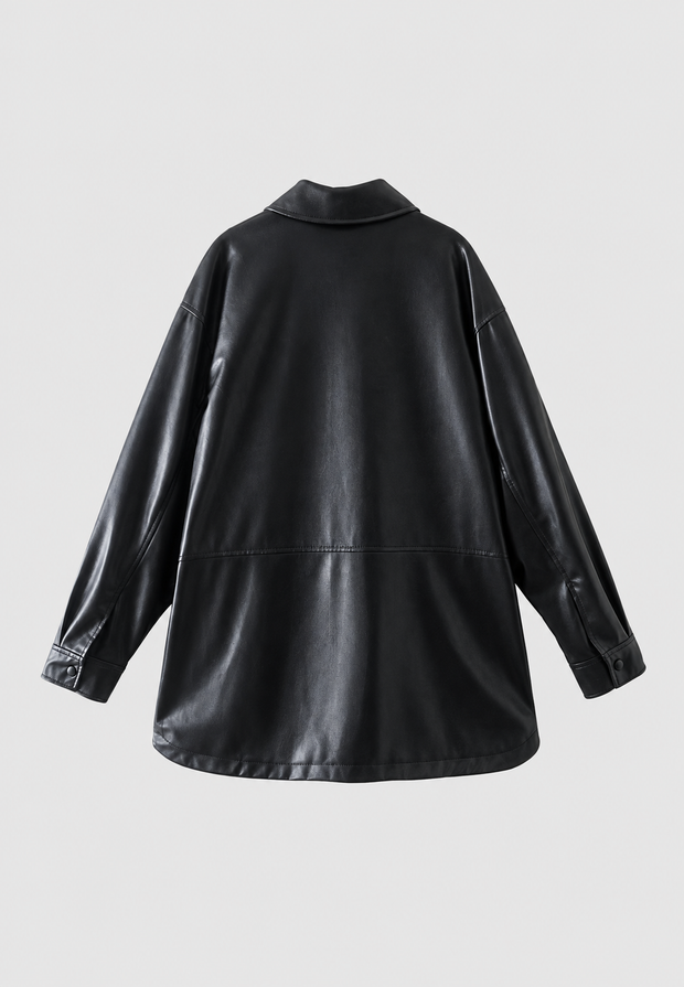 Oversize-Jacke in Lederoptik mit Taschen – Thaïs