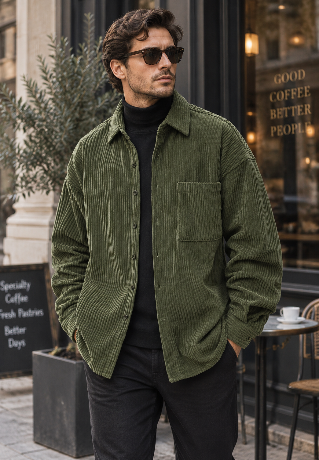 Herren-Cordhemd in weitem Schnitt mit Brusttasche – Mads