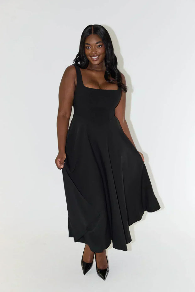 Melody - Nouvelle robe bustier longueur midi, simple et ajustée