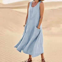 Isabel | Women's sleeveless cotton and linen dress with pocket