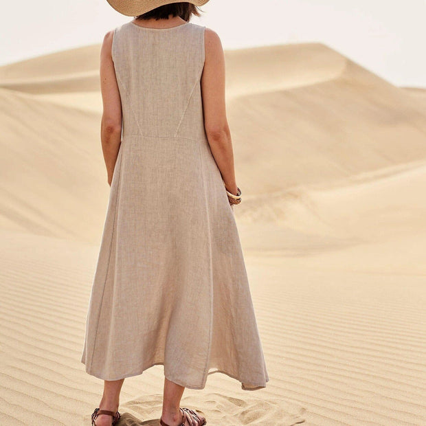 Isabel | Women's sleeveless cotton and linen dress with pocket